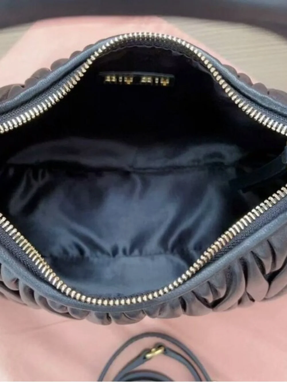 Miu Miu Black Quilted Leather Hobo with Gold Logo Hardware